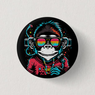 Badge Rond 2,50 Cm singe-clair-avec casque-lunettes-lunettes-comme-un