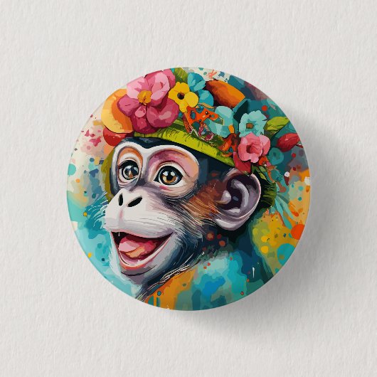 Badge Rond 2,50 Cm Singe souriant (Devant)