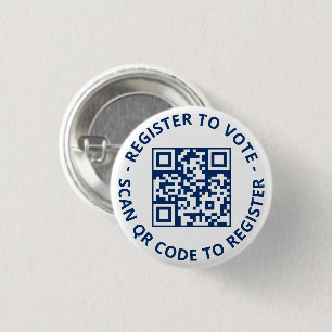 Badge Rond 2,50 Cm S'inscrire pour voter scanner QR Code marine blanc