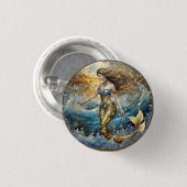 Badge Rond 2,50 Cm Sirène dans les vagues de l'océan (Devant & derrière)