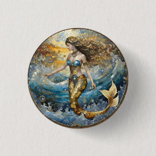 Badge Rond 2,50 Cm Sirène dans les vagues de l'océan