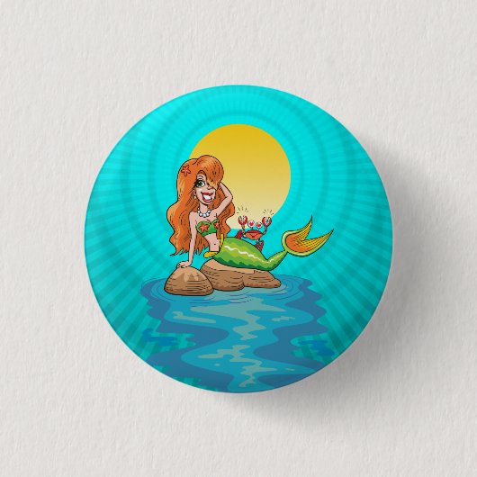 Badge Rond 2,50 Cm Sirène sous une Pleine lune (Devant)