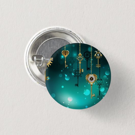 Badge Rond 2,50 Cm Skeleton Keys on Green Background (Devant & derrière)