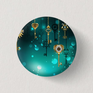 Badge Rond 2,50 Cm Skeleton Keys on Green Background