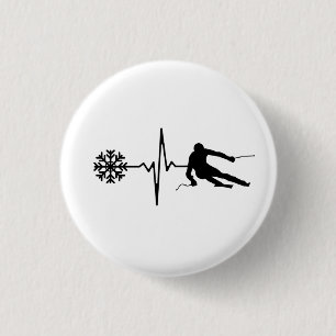 Badge Rond 2,50 Cm Ski - Rythme cardiaque du skieur Cadeau