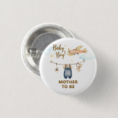 Badge Rond 2,50 Cm Sky Clothesline Airplane Mother To Be Baby Shower (Devant & derrière)
