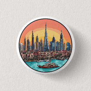 Badge Rond 2,50 Cm Skyline de Dubaï City avec gratte-ciel