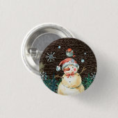 Badge Rond 2,50 Cm Snowman mignon & Bois Animaux Noël (Devant & derrière)