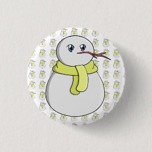 Badge Rond 2,50 Cm Snowman portant une écharpe jaune