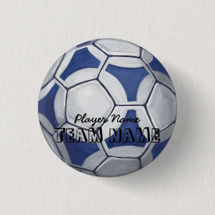 Badge Rond 2,50 Cm Soccer Ball Blue and White Name and Number