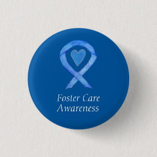 Badge Rond 2,50 Cm Soins d'appoint Bleu Sensibilisation Ruban Coeur P