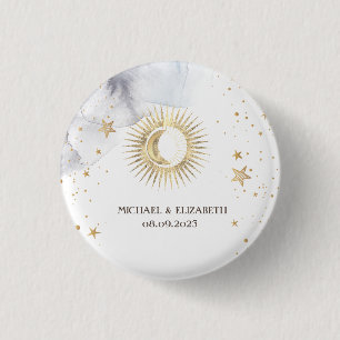 Badge Rond 2,50 Cm Soleil céleste, Lune, Étoiles