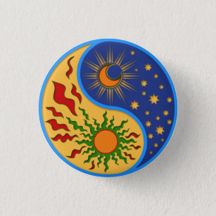 Badge Rond 2,50 Cm Soleil et Lune Yin Yang coloré