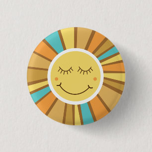 Badge Rond 2,50 Cm Soleil Groovy Rétro Boho Hippie Autour du Soleil