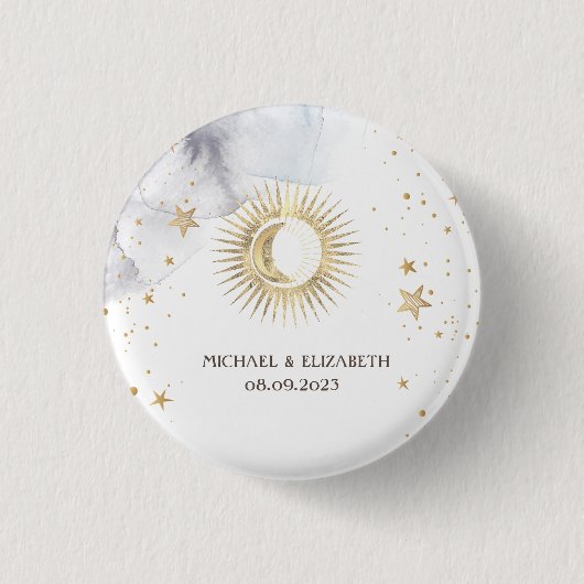 Badge Rond 2,50 Cm Soleil, Lune, Étoiles célestes (Devant)