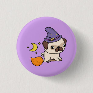 Badge Rond 2,50 Cm Sorcière de Halloween Chien
