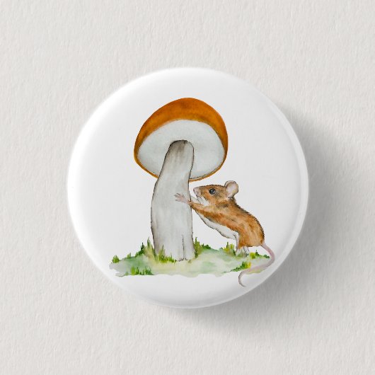 Badge Rond 2,50 Cm Souris drôle avec champignon sauvage (Devant)