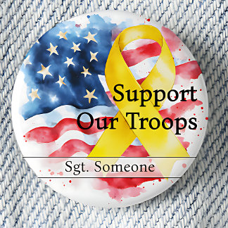 Badge Rond 2,50 Cm Soutien Nos troupes Sensibilisation Jaune Ruban Pe