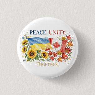 Badge Rond 2,50 Cm Soutien ukrainien et canadien. Paix. Unité.