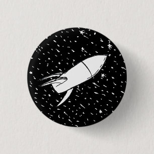 Badge Rond 2,50 Cm Space Rocket dans le champ étoiles rétro vintage