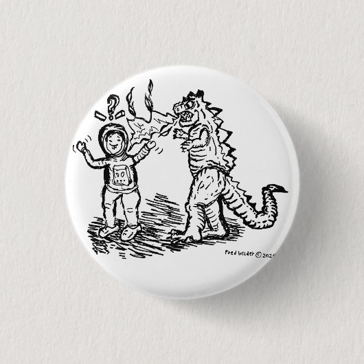 Badge Rond 2,50 Cm Spaceman contre Dinosaure (Devant)