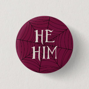 Badge Rond 2,50 Cm Spider Web He Him Pronounounes en rouge