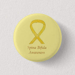 Badge Rond 2,50 Cm Spina Bifida Yellow Awareness Ribbon Pins