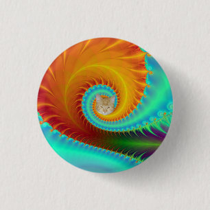 Badge Rond 2,50 Cm Spirale dentée en Turquoise et Or