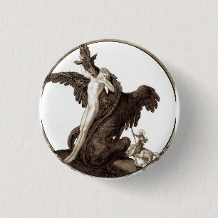 Badge Rond 2,50 Cm St George secourant une jeune fille d'un dragon