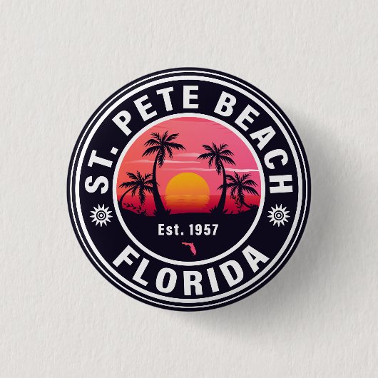 Badge Rond 2,50 Cm St. Pete Beach Floride Retro Sunset Souvenirs 60s (Devant)