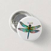 Badge Rond 2,50 Cm Stained Glass Colorful Dragonfly (Devant & derrière)
