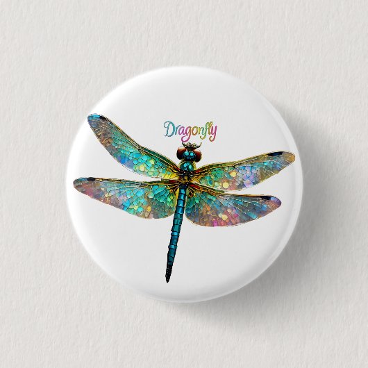 Badge Rond 2,50 Cm Stained Glass Colorful Dragonfly (Devant)