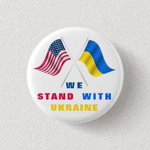 Badge Rond 2,50 Cm Stand With Ukraine Button USA et drapeau ukrainien