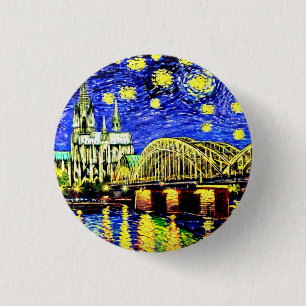 Badge Rond 2,50 Cm Starry Night Cologne Allemagne Cathédrale