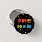 Badge Rond 2,50 Cm Starry Sky Rainbow Lettres Elle Ses Trans Pronouns (Devant & derrière)