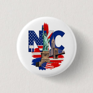 Badge Rond 2,50 Cm Statue de la ville de New York Graphique de la sky