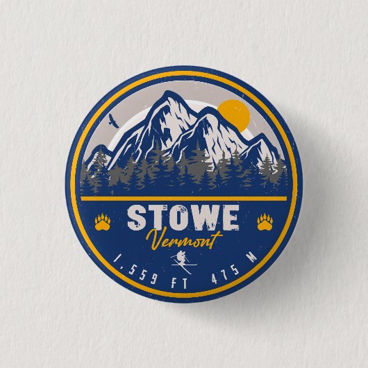 Badge Rond 2,50 Cm Stowe Mountain Vermont Retro Sunset Ski Souvenir (Devant)