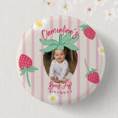 Badge Rond 2,50 Cm Strawberry Berry First Birthday Button with Photo
