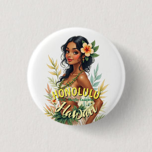 Badge Rond 2,50 Cm Style vintage Hawaii Voyage Honolulu Hula Girl