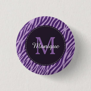 Badge Rond 2,50 Cm Stylé violet Zèbre Imprimer avec Monogramme et nom