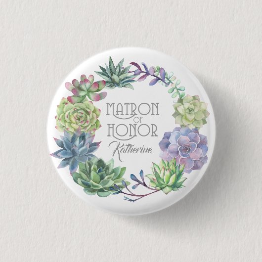 Badge Rond 2,50 Cm Succulents Wreath Matron d'honneur ID517 (Devant)