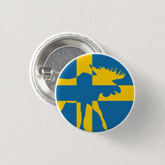 Badge Rond 2,50 Cm Suède Moose Suède Drapeau animal national suédois (Devant & derrière)