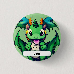 Badge Rond 2,50 Cm Sunny Le Dragon Amical Avec Nametag Personnalisé