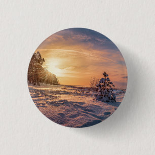 Badge Rond 2,50 Cm Sunset over snowy winter sea coast