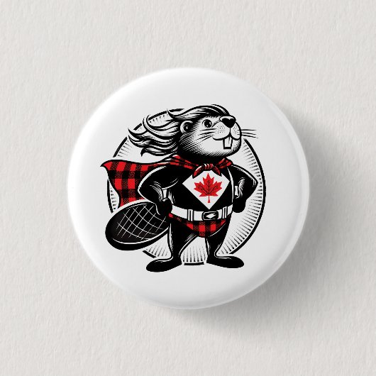 Badge Rond 2,50 Cm Superhéros canadien du castor (Devant)