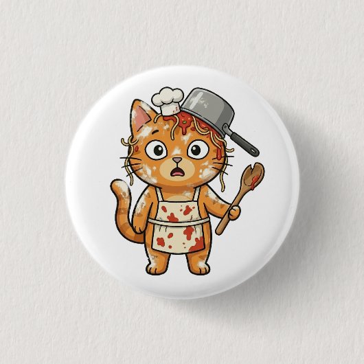 Badge Rond 2,50 Cm Surprised Chef Cat Cooking Button (Devant)