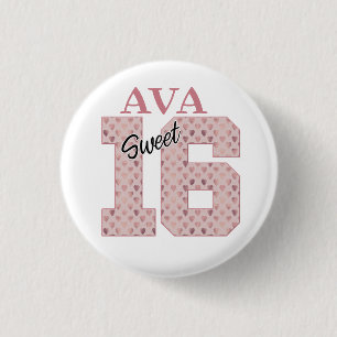 Badge Rond 2,50 Cm Sweet 16 Anniversaire fille Rose Typographie coule