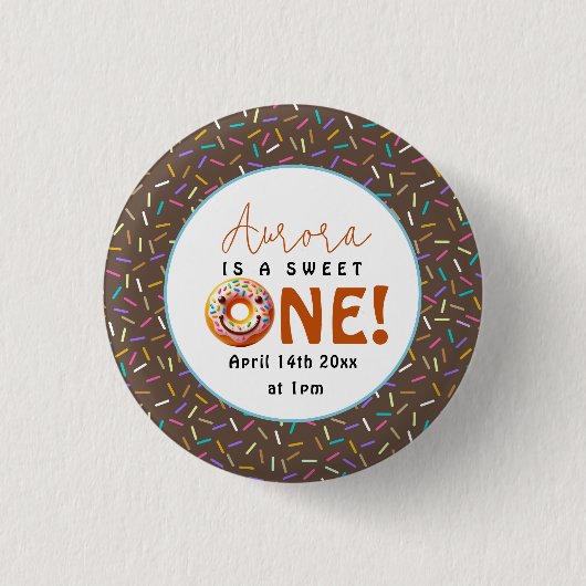 Badge Rond 2,50 Cm Sweet One aquarelle mignonne beignets 1er annivers (Devant)