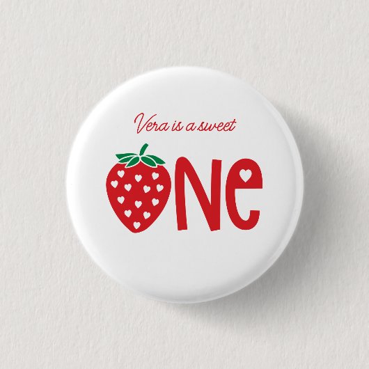 Badge Rond 2,50 Cm Sweet One Strawberry Thème Premier anniversaire (Devant)