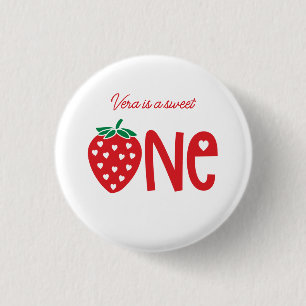 Badge Rond 2,50 Cm Sweet One Strawberry Thème Premier anniversaire